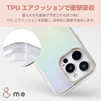 iPhone16 Pro ケース ハイブリッド 衝撃吸収 カメラレンズ保護設計 ストラップホール付 オーロラ &me エレコム