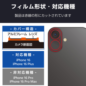 iPhone16 / 16 Plus カメラカバー アルミフレーム カメラレンズ周り保護カバー エレコム