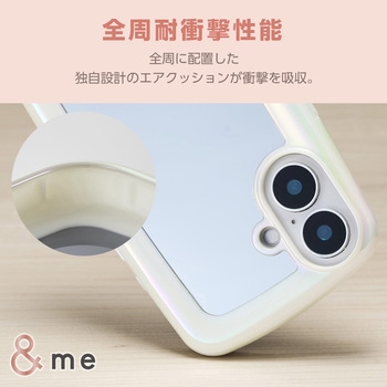 iPhone16 ケース ハイブリッド 衝撃吸収 軽量 薄型 カメラ周り保護 ストラップホール付 背面ミラー調 &me エレコム