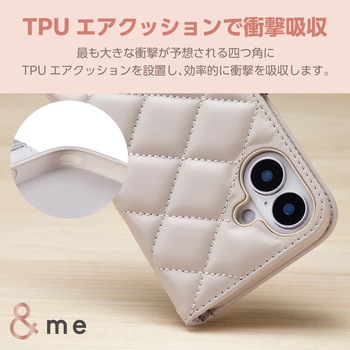 iPhone16 ケース レザー 手帳型 マグネット フラップ 衝撃吸収 ハンドストラップ付 キルティング ミラー付 エレコム