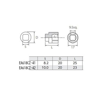 3/8"DR ドレンプラグソケット EA618CZシリーズ エスコ