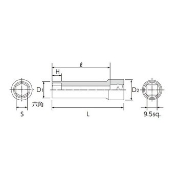 3/8"DR ディープソケット 六角 EA618PMシリーズ エスコ