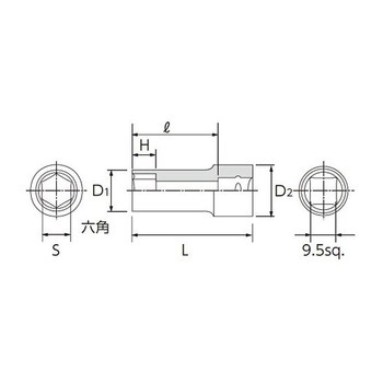 3/8"DR セミディープソケット 六角 EA618PRシリーズ エスコ