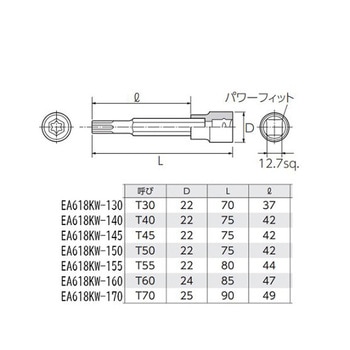 1/2"DR/T[TORX]ビットソケットセット EA618RSシリーズ エスコ