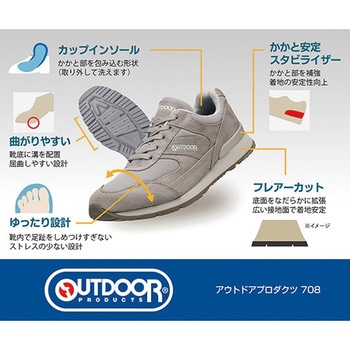 アウトドアプロダクツシューズ 708 グレー アサヒシューズ