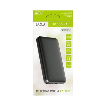 モバイルバッテリー 10，000mAh PD対応 1ケース 6個入 L-10Mシリーズ Lazos