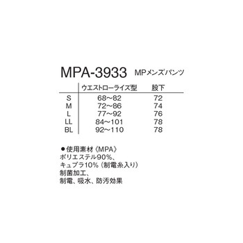 MPメンズパンツ ネイビー MPA-3933シリーズ ナガイレーベン