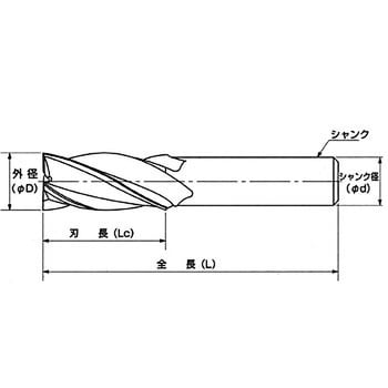 コバルトハイススクエアエンドミル 4刃 センタカット ショート CC-EMS