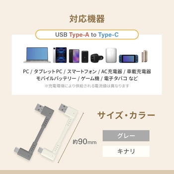 超ショートで断線に強い 急速充電3A/データ転送対応 USB Type-A to USB Type-C L字コネクター ケーブル OWLTECH(オウルテック)
