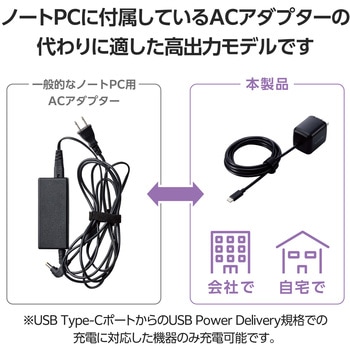 Type-C充電器 PD 45W PPS対応 ノートパソコン向け TypeCケーブル一体型 2m 折りたたみプラグ 小型 軽量 エレコム