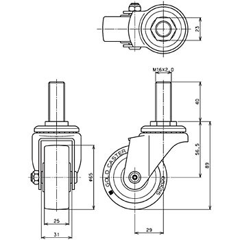 SA-65UB-S M16×P2.0 ゴールドキャスターSA(ウレタン車輪B入)ストッパー付 東正車輛 05582027