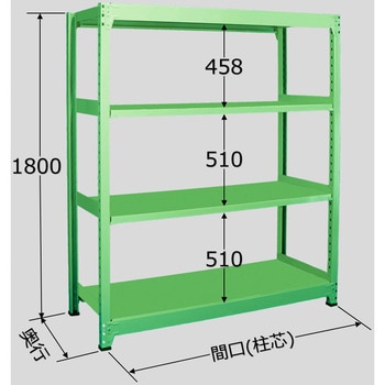 中量棚B型 単体 グリーン色 荷重500kg/段 高さ1800mm間口1800mm奥行600mm B-1744