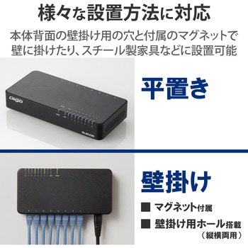 スイッチングハブ 1000BASE-T対応 8ポート プラスチック筐体 電源内蔵 小型 EU RoHS指令 マグネット - エレコム