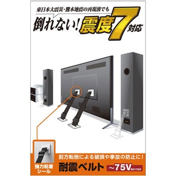 耐震ベルト テレビ用 強力粘着 シールタイプ 固定器具 長さ調整可能 地震対策 転倒防止 防災用品 取り付け簡単 エレコム