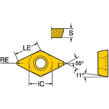 旋削用ポジ・チップ CoroTurn 111 DP□□型-11(ひし形55°)R0.4 推奨材種P(鋼) サンドビック