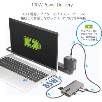 ドッキングステーション/USB-C/3画面/4K HDMI & DisplayPort/100W PDパススルー/USBハブ/LAN/SD & Micro SD StarTech.com