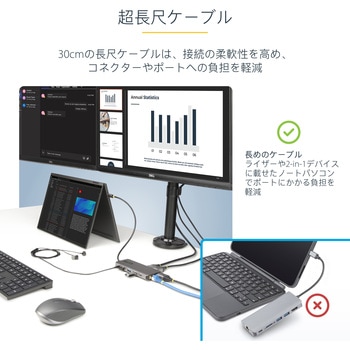 ドッキングステーション/USB-C/3画面/4K HDMI & DisplayPort/100W PDパススルー/USBハブ/LAN/SD & Micro SD StarTech.com