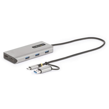マルチポートアダプター/USB-C + A接続/デュアルモニター/4K30Hz + 1080p 60Hz HDMI/3x USB-A/40cm 一体型ケーブル/各種OS対応/Type-C ドッキングステーション/多機能ハブ StarTech.com