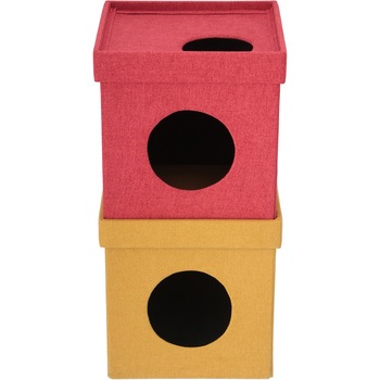 ペットハウスキューブ2段 RD/YE 不二貿易