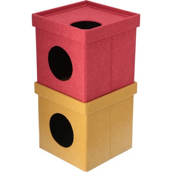 ペットハウスキューブ2段 RD/YE 不二貿易