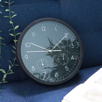 掛時計温湿度計付 ベゼル Φ25cm BK 不二貿易