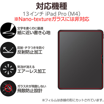 13インチ iPad Pro (M4) ガラスフィルム ペーパーライク ケント紙 アンチグレア ガイドフレーム付 指紋防止 エレコム