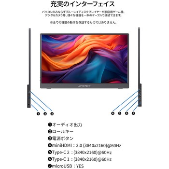 液晶ディスプレイ 17.3型/3840×2160/HDMI×1、USB-C×2/ブラック/スピーカー有/2年保証 JAPANNEXT