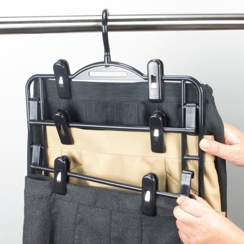 スカートハンガーDX4段 ブラック 2本組 サワフジ