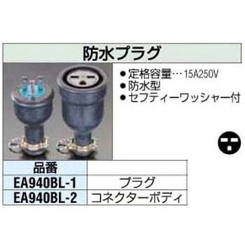 EA940BL-1 250V/15A 防水型プラグ 1個 エスコ 【通販モノタロウ】