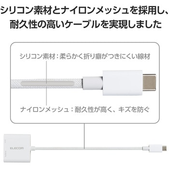 USB-C to HDMI 変換アダプタ 4K 60Hz 耐断線 シリコンメッシュ USB充電ポート付 エレコム