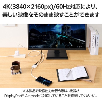 USB-C to HDMI 変換アダプタ 4K 60Hz 耐断線 シリコンメッシュ USB充電ポート付 エレコム