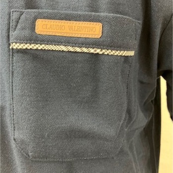 紳士 CLAUDIO VALENTINO ポロシャツ 長袖 鹿の子 UVカット ポケット付き 無地 ネイビー M ブルーメイト