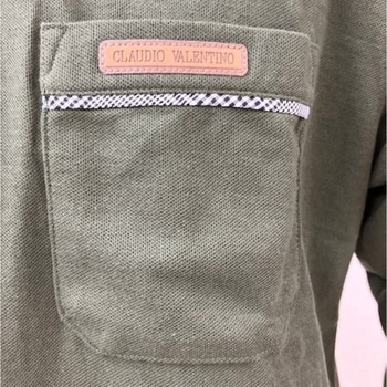 紳士 CLAUDIO VALENTINO ポロシャツ 長袖 鹿の子 UVカット ポケット付き 無地 カーキ LL ブルーメイト