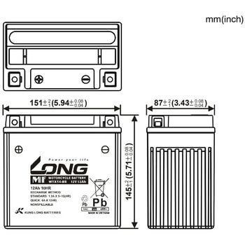 WTX14-BS バッテリー 12V/12Ah 液注入済 WTX14-BS 1個 LONG