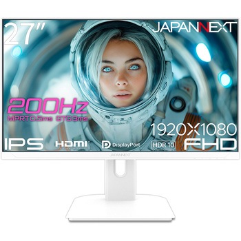 ゲーミング液晶ディスプレイ 27型/1920×1080/HDMI×2、DP×1/ホワイト/スピーカー有/2年保証 JAPANNEXT