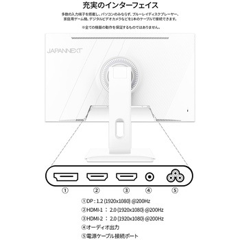 ゲーミング液晶ディスプレイ 27型/1920×1080/HDMI×2、DP×1/ホワイト/スピーカー有/2年保証 JAPANNEXT