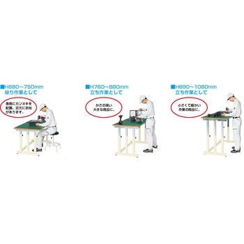 ギヤー式昇降作業台(UDNタイプ/300kg/メラミン天板/H680～1080) サカエ
