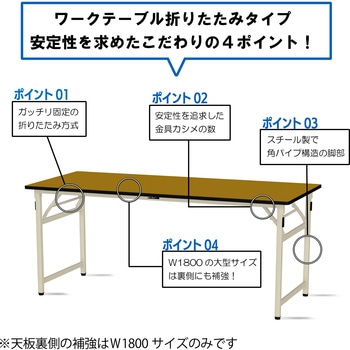 軽量作業台/耐荷重200kg_折りたたみ固定式H740_塩ビシート天板_ワークテーブル 山金工業