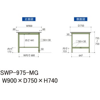 軽量作業台/耐荷重300kg_固定式H740_ポリエステル天板_ワークテーブル300シリーズ 山金工業