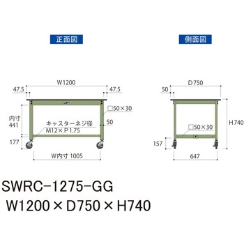 軽量作業台/耐荷重160kg_移動式H740_塩ビシート天板_ワークテーブル300シリーズ 山金工業