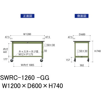 軽量作業台/耐荷重160kg_移動式H740_塩ビシート天板_ワークテーブル300シリーズ 山金工業
