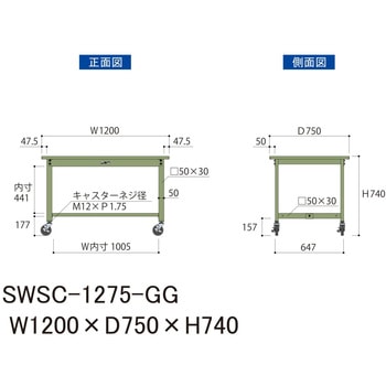 軽量作業台/耐荷重160kg_移動式H740_スチール天板_ワークテーブル300シリーズ 山金工業