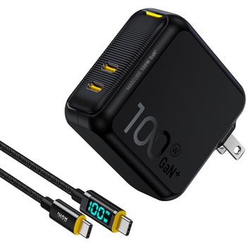 2ポート急速充電器 100W LEDディスプレイケーブル付き PD USB AC充電器 MAGCUBE AOHI(アオハイ)