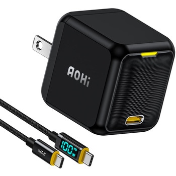 ミニ急速充電器 65W LEDディスプレイケーブル付き USB PD AC充電器 MAGCUBE AOHI(アオハイ)