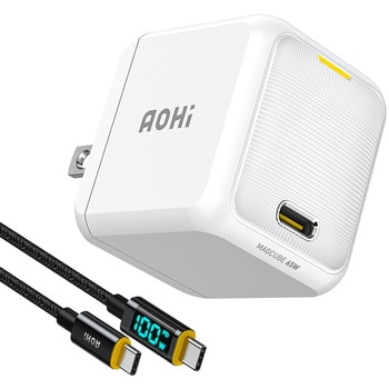 ミニ急速充電器 65W LEDディスプレイケーブル付き USB PD AC充電器 MAGCUBE AOHI(アオハイ)