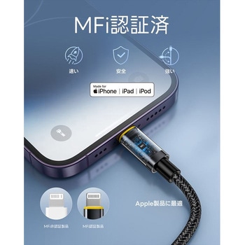 USB-C to ライトニングケーブル 1.2m 最大27W 急速充電 LEDディスプレイ ナイロン MAGLINEPRO+ AOHI(アオハイ)