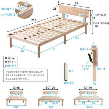 【宮セット】パイン材高さ2段階調整脚付きすのこベッド(ダブル) ホームテイスト