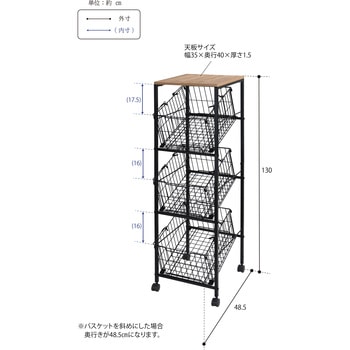 取り出しやすいバスケットワゴン3段 フクダクラフト