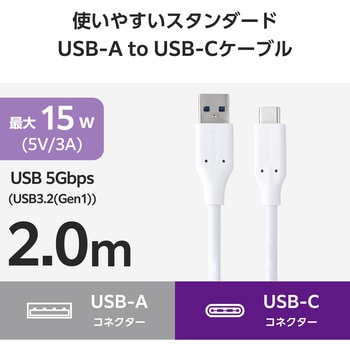 USB Type C ケーブル ( USB-A to Type-C ) USB3.2 急速充電 5Gbps 15W エレコム