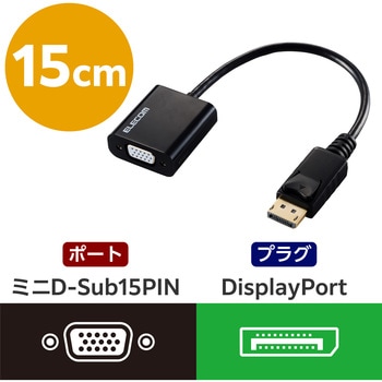 DisplayPort - VGA 変換アダプタ (DPプラグ to ミニD-Sub15pinポート) 最大解像度1920×1200px エレコム